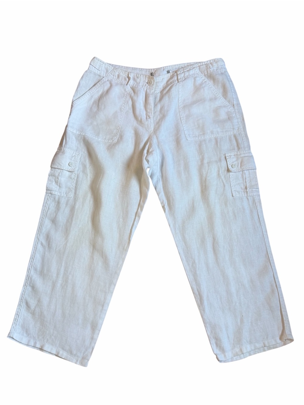 Tommy Bahama White Cropped Cargo Linen Pants